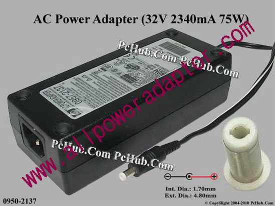 HP AC Adapter 0950-2137, 32V 2340mA, Tip-A, (IEC C14)