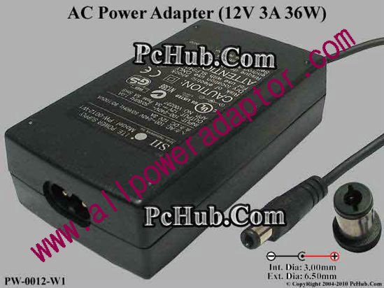 SII AC Adapter 5V-12V 12V 3A, 6.5/3.0mm, 2-Prong