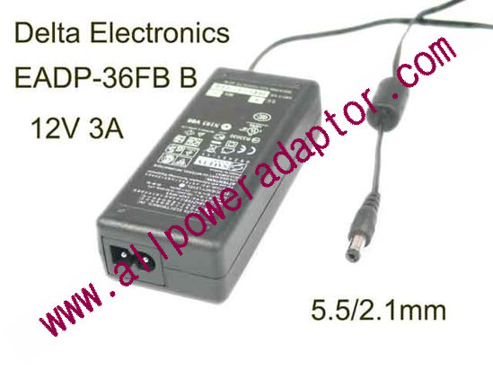 Delta Electronics EADP-36FB AC Adapter 5V-12V 12V 3A, 5.5/2.1mm, 2-Prong, New