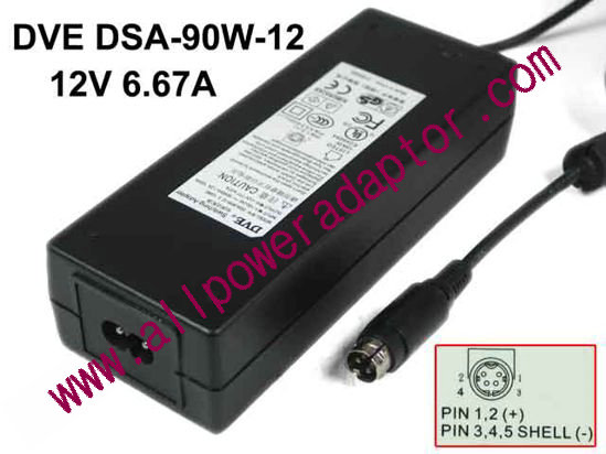 DVE DSA-90W-12 AC Adapter 5V-12V 12V 6.67A, 4-Pin P14=V, 2-Prong