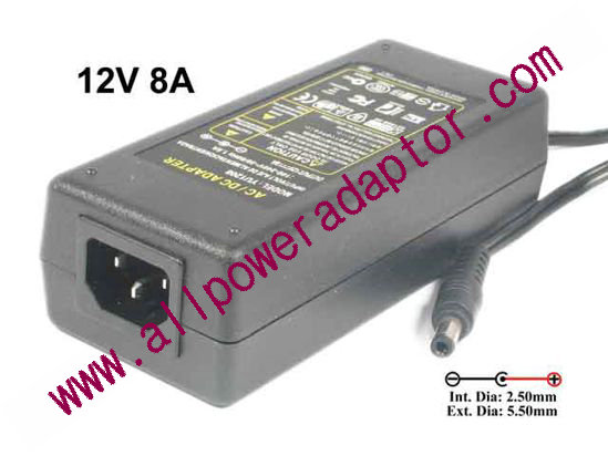 AOK OEM Power AC Adapter 5V-12V 12V 8A, 5.5/2.5mm, C14, New
