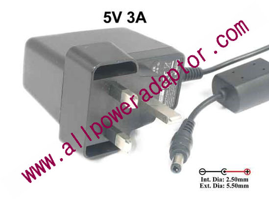 SWITCHING AC Adapter 5V-12V RHF-050300-CB, 5V 3A, Barrel 5.5/2.5mm,UK 2-Pin Pl