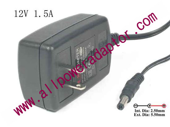 AOK OEM Power AC Adapter 5V-12V 12V 1.5A, 5.5/2.5mm US 2-Pin, New