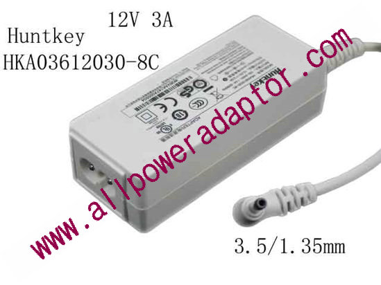Huntkey HKA03612030-8C AC Adapter 5V-12V 12V 3A, 3.5/1.35mm, 2-Prong