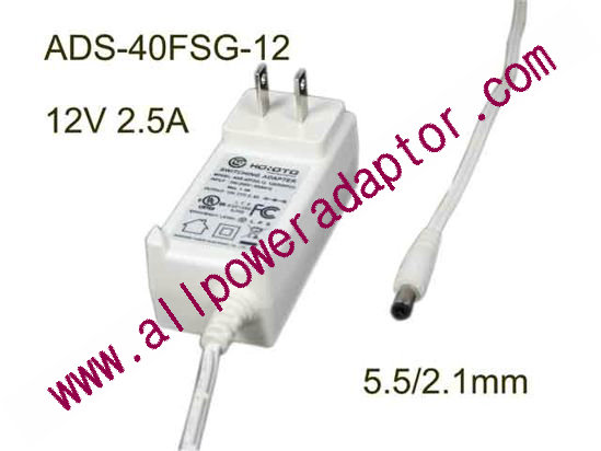 HOIOTO ADS-40FSG-12 AC Adapter 5V-12V 12V 2.5A, 5.5/2.1mm, US 2P Plug, New