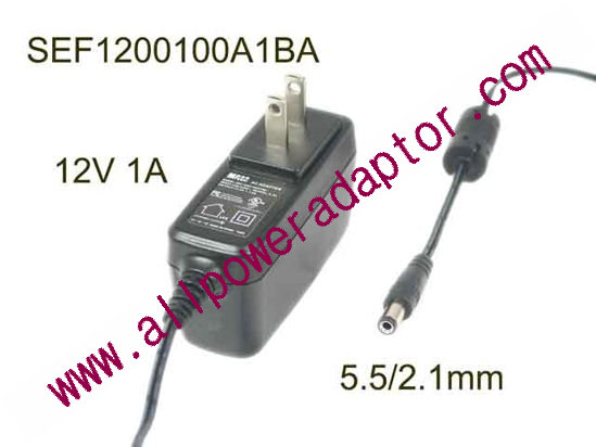 Mass Power SEF1200100A1BA AC Adapter 5V-12V 12V 1A, 5.5/2.1mm, US 2P Plug, New