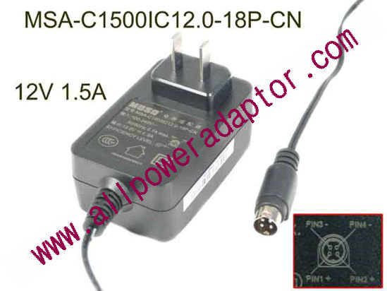 MOSO MSA-C1500IC12.0-18P-CN AC Adapter 5V-12V 12V 1.5A, 4-Pin Din, US 2P Plug, New