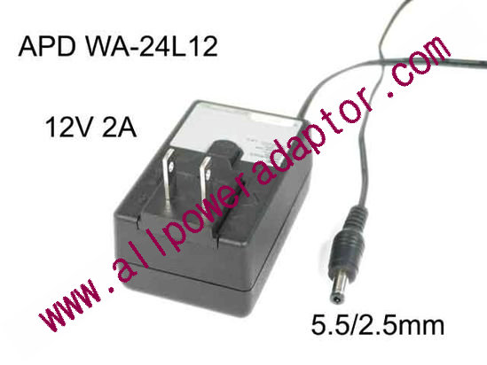 APD / Asian Power Devices WA-24L12 AC Adapter 5V-12V WA-24L12, 12V 2A, Barrel 5.5/2.5mm, US 2-Pin Plug