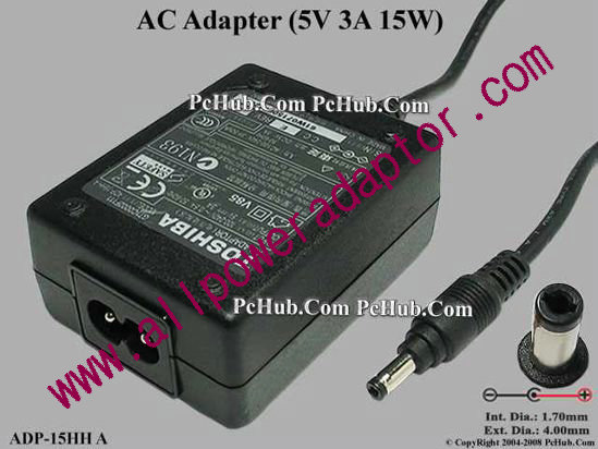Toshiba AC Adapter 5V-12V 5V 3A, 4.0/1.7mm, 2-Prong