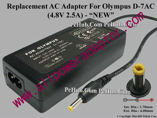 AOK For Olympus Camera- AC Adapter 4.8V 2.5A, D-7AC, (1.7/4.0), (2-prong)