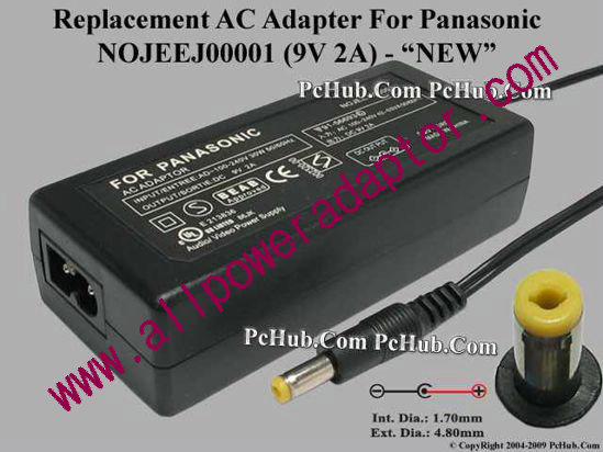 AOK For Panasonic Camera- AC Adapter 9V 2A, 4.8/1.7mm, 2-Prong, New