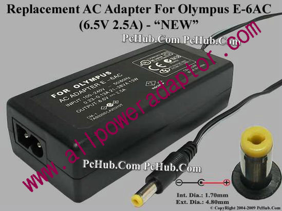 AOK For Olympus Camera- AC Adapter E-6AC, 6.5V 2.5A, (1.7/4.8), (2-prong)