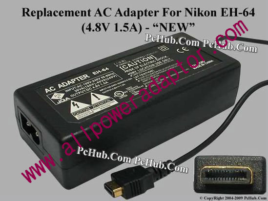 AOK For Nikon Camera- AC Adapter EH-64, 4.8V 1.5A, (2-prong)