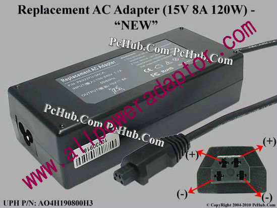 For Toshiba Laptop AC Adapter - Compatible PA3237U-1ACA, PA3507U-1ACA, 15V 8A 120W, 4 Hole