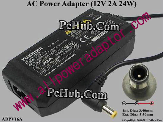 Toshiba AC Adapter 5V-12V 12V 2A, 5,5/3.4mm With Pin, 2-Prong