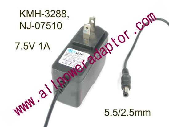 OEM Power AC Adapter - Compatible KMH-3288, 7.5V 1A, 5.5/2.5mm, US 2-Pin, New
