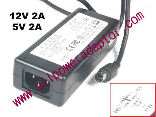 OEM Power AC Adapter - Compatible JHS-E02AB02-W08B, 12V 2A, /5V 2A, 6-Pin Din, C14,
