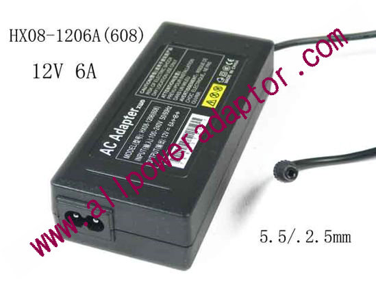 OEM Power AC Adapter - Compatible HX08-1206A, 12V 6A, 5.5/.5mm, 2-Prong, New