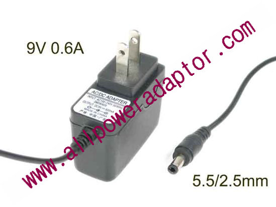 AOK Other Brand AC Adapter 5V-12V 9V 0.6A, Baarel 5.5/2.5mm, US 2-Pin Plug