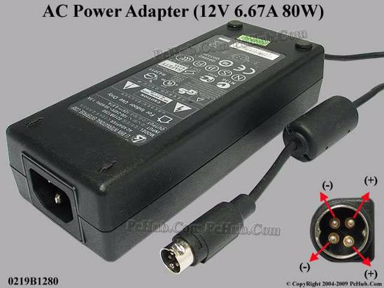 *Brand NEW*5V-12V AC ADAPTHE Li Shin 0219B1280 6.67A, 4-Pin P1&4=V+, C14 POWER Supply