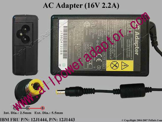 IBM Thinkpad Series AC Adapter- Laptop 12J1444, 02K7013, 16V 2.2A, Tip C