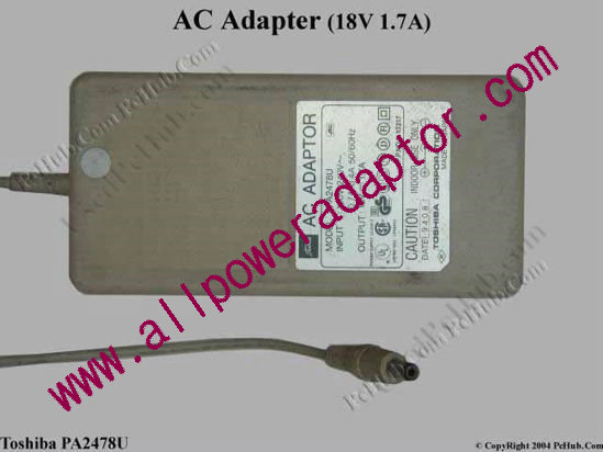 Toshiba AC Adapter PA2478U, 18V 1.7A. Tip B