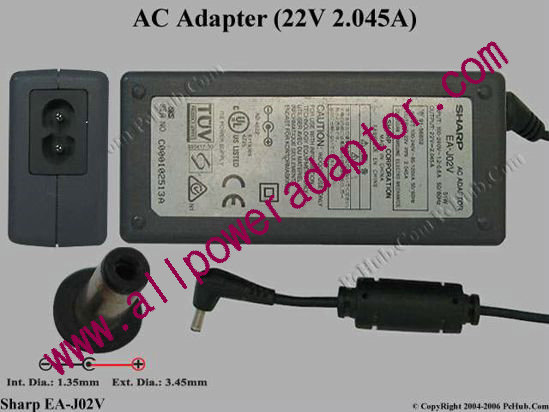 Sharp AC Adapter EA-J02V, 22V 2.045A, Tip Z