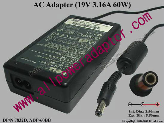 Dell Common Item (Dell) AC Adapter- Laptop 19V 3.16A, 5.5/2.5mm, 2-Prong