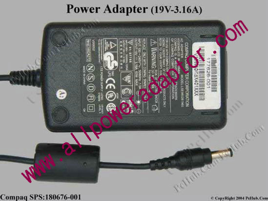 Compaq Common Item (Compaq) AC Adapter- Laptop 19V 3.16A, 5.5/2.5mm, 2-Prong