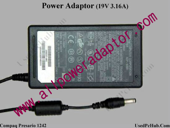 Compaq Presario Series AC Adapter- Laptop 289239-001, 19V 3.16A