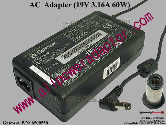 Gateway Common Item (Gateway) AC Adapter- Laptop 19V 3.16A, 5.5/1.7mm 2-Prong