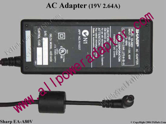 Sharp AC Adapter 19V 2.64A, 5.5/2.1mm, 2-Prong