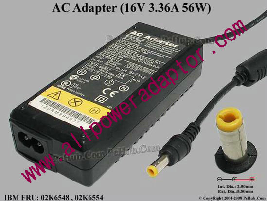 IBM Thinkpad Series AC Adapter- Laptop 02K6548, 02K6554, 16V 3.36A, Tip C (2-prong)