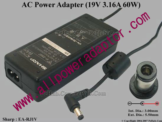 Sharp AC Adapter 19V 3.16A, 5.5/3.0mm, 2-Prong