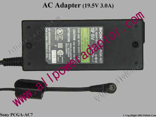 Sony Vaio Parts AC Adapter PCGA-AC7, 19.5V 3A, Tip E