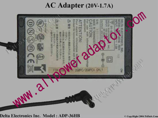 Delta Electronics ADP-36HB REV:A3 AC Adapter- Laptop 20V 1.7A, Tip B