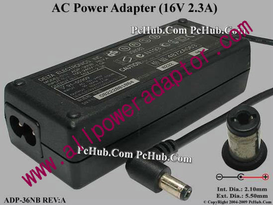 Delta Electronics ADP-36NB REV.A AC Adapter- Laptop 16V 2.3A, Tip B, (2-prong)