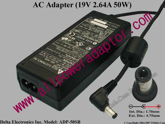 Delta Electronics ADP-50SB AC Adapter- Laptop 19V 2.64A, 4.8/1.7mm, 2-Prong