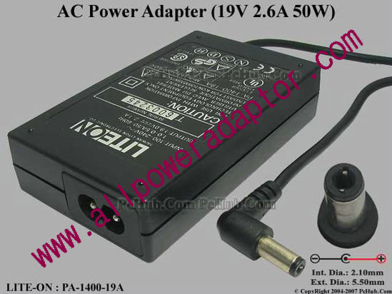 LITE-ON PA-1400-19A AC Adapter 19V 2.1A, 5,5/2.5mm 12mm Length, 2-Prong
