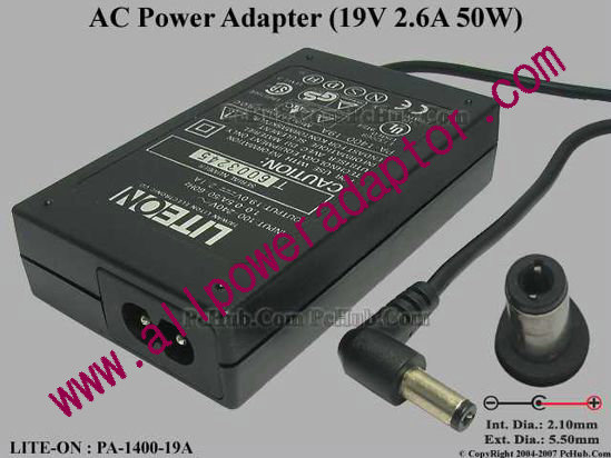 LITE-ON PA-1400-19A AC Adapter 19V 2.1A, 5,5/2.5mm 12mm Length, 2-Prong