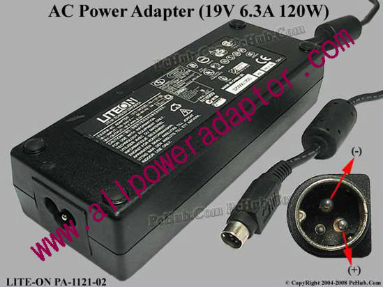 LITE-ON PA-1121-02 AC Adapter 19V 6.3A, 3-Pin P2=V