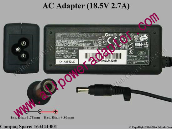 Compaq Common Item (Compaq) AC Adapter- Laptop 18.5V 2.7A, 4.8/1.7mm, 3-Prong