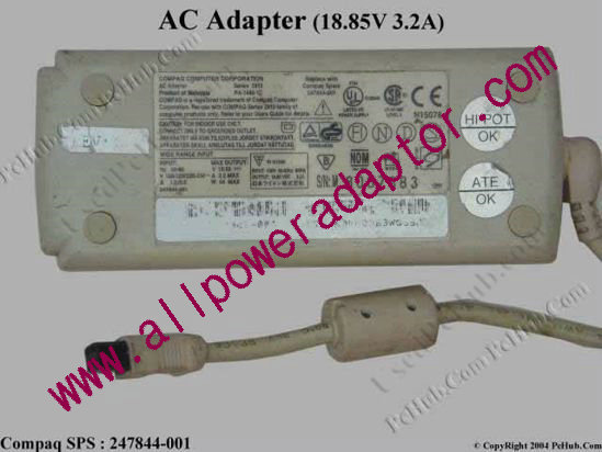 Compaq Common Item (Compaq) AC Adapter- Laptop 247844-001, 18.85V 3.2A, (White)