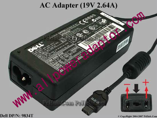 Dell Common Item (Dell) AC Adapter- Laptop 19V 2.64A, 3-Flat Hole, 3-Prong