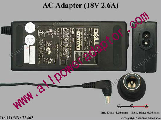 Dell Common Item (Dell) AC Adapter- Laptop 73463, 18V 2.6A