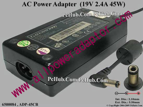 Gateway Common Item (Gateway) AC Adapter- Laptop 19V 2.4A, 5.5/2.1mm, 2-Prong