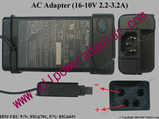 IBM Thinkpad Series AC Adapter- Laptop 85G6701, 16-10V 2.2-3.2A, 4-pin, (IEC C14)