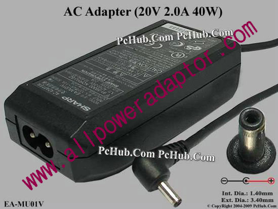 Sharp AC Adapter 20V 2A, 3.5/1.35mm, 2-Prong
