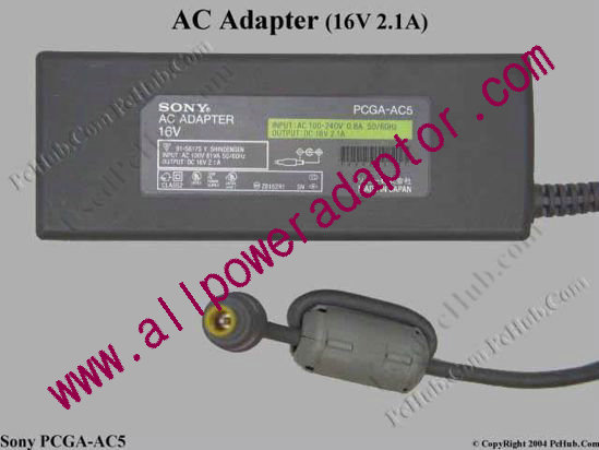 Sony Vaio Parts AC Adapter PCGA-AC5, 16V 2.1A