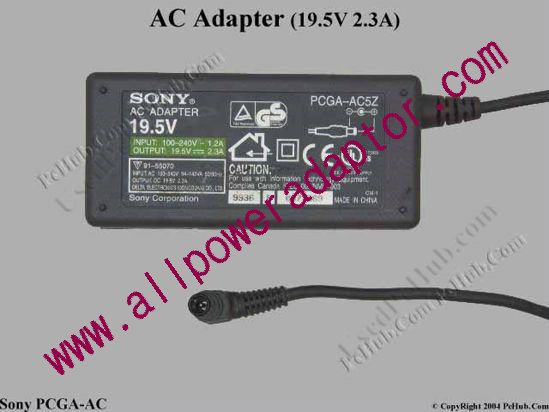 Sony Vaio Parts AC Adapter 19.5V 2.3A, 6.0/4.5 With Pin, 2-prong
